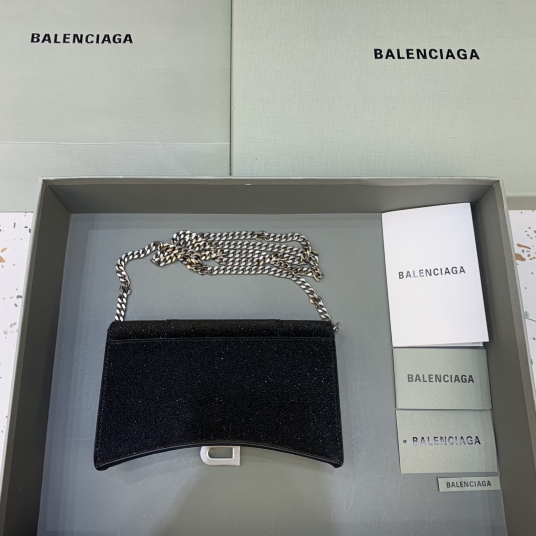 Balenciaga Small Hourglass Wallet With Chain Shoulder Bag Black